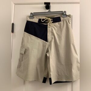 Men's Two-Tone Beige and Navy Cargo Swim Shorts